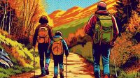 AI generated illustration of family hiking in the fall